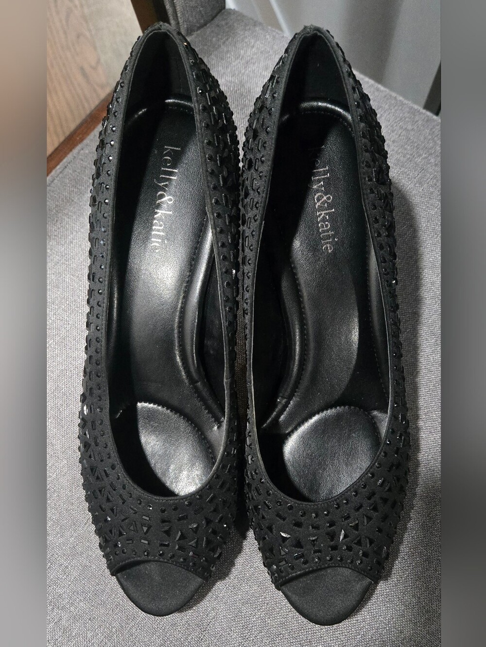 Kelly & Katie Black Studded Peep-Toe Heels